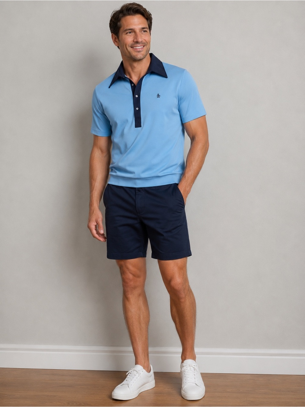 MAKE OFFER! Vintage Penguin Munsingwear Grand Slam Blue Polo Navy Collar Men's L